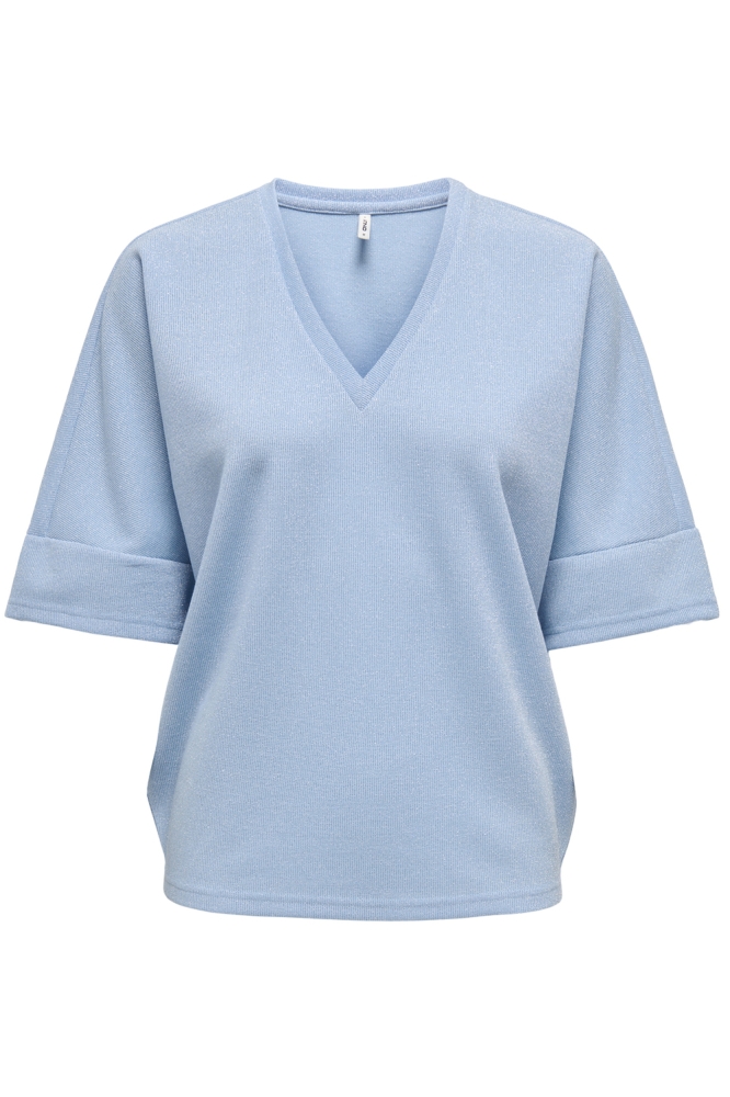 ONLIVY S/S GLITTER V-NECK TOP CS JR 15347713 SOFT CHAMBRAY/SILVER GLI